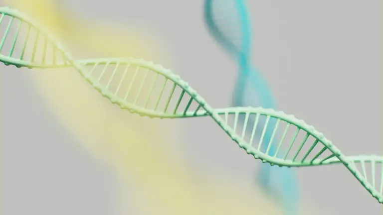 A pastel green and blue DNA double helix
