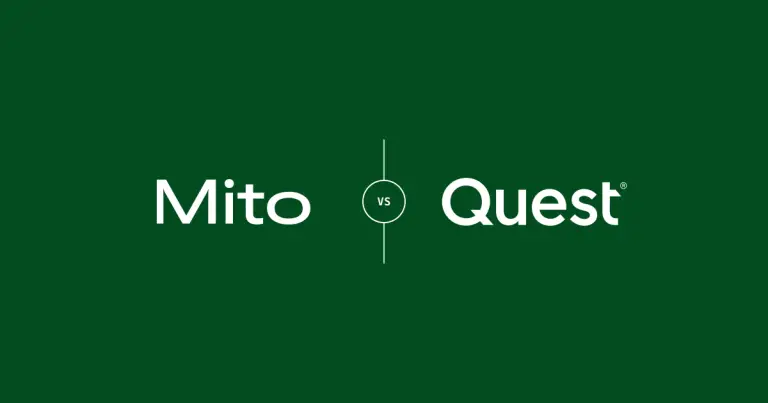 Mito and Quest logos with an outlined VS badge connected to vertical lines