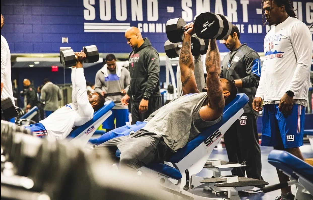 Pratik coaching at New York Giants strength training