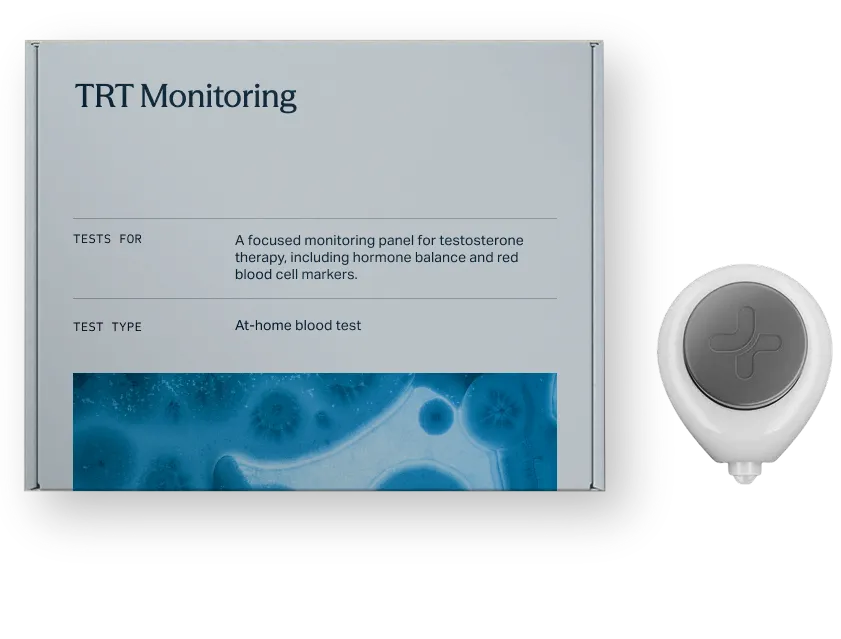 The Mito TRT Monitoring at-home blood test kit box beside a Tasso collection device