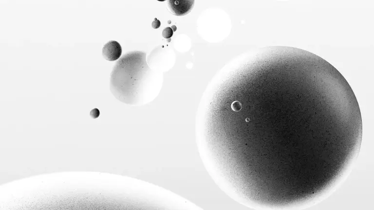 Abstract black and white floating spheres