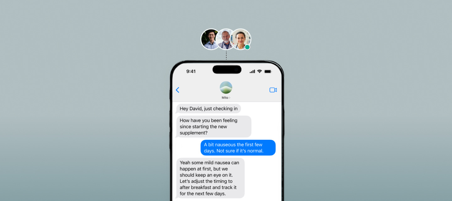 A Mito clinician checking in with a member over text messaging
