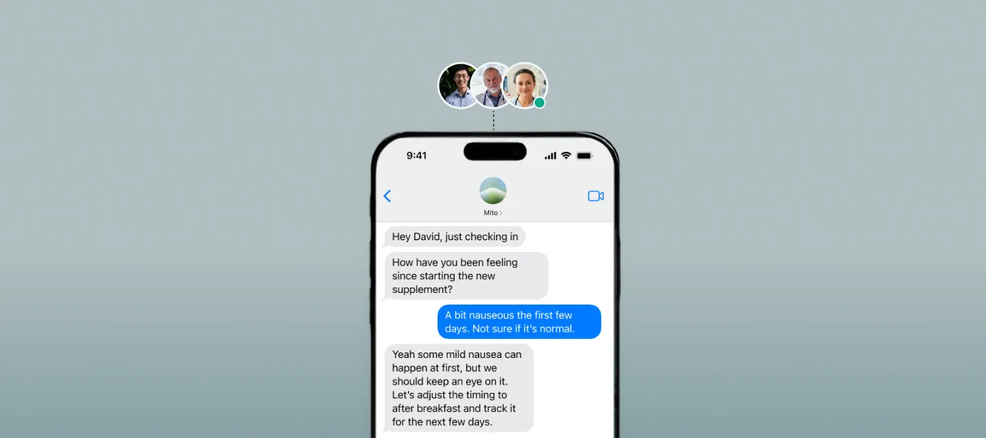 A Mito clinician checking in with a member over text messaging