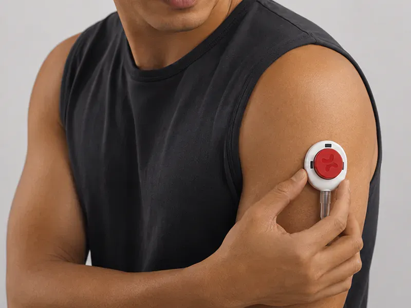 At-home blood collection device on an arm