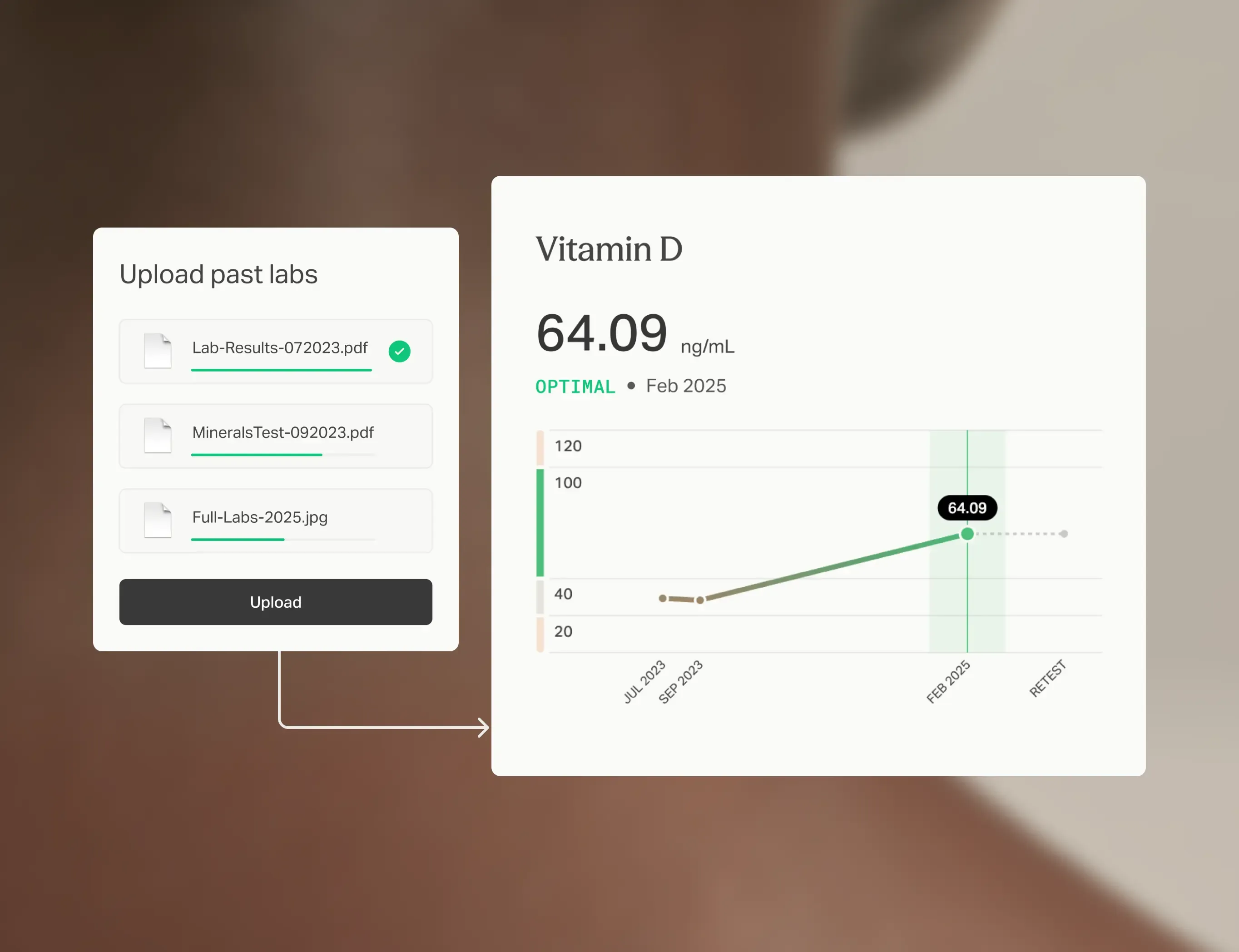 Upload past labs and track longitudinal insights