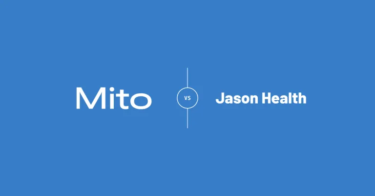 Mito and Jason Health logos with an outlined VS badge connected to vertical lines