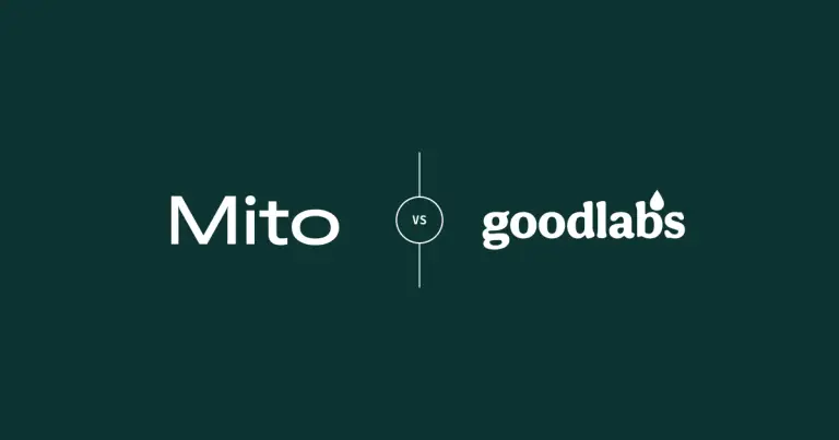 Mito and GoodLabs logos with an outlined VS badge connected to vertical lines